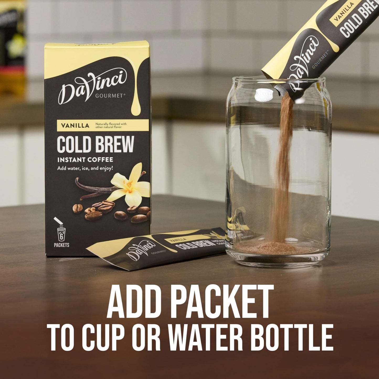 DaVinci Gourmet Cold Brew Coffee Stick Packs, Slightly Sweet, 6 Count, Instant Coffee, Coffee Flavor