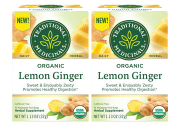 Traditional Medicinals Organic Lemon Ginger Tea, 16 Count (Pack Of 2) - Total 32 Tea Bags