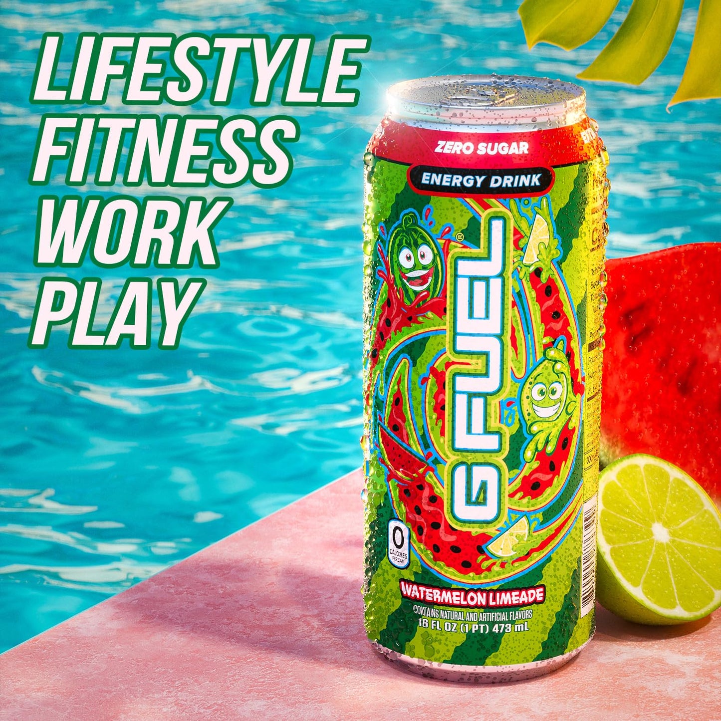 G Fuel Watermelon Limeade Energy Drink, 16 oz Can, 12-Pack Case