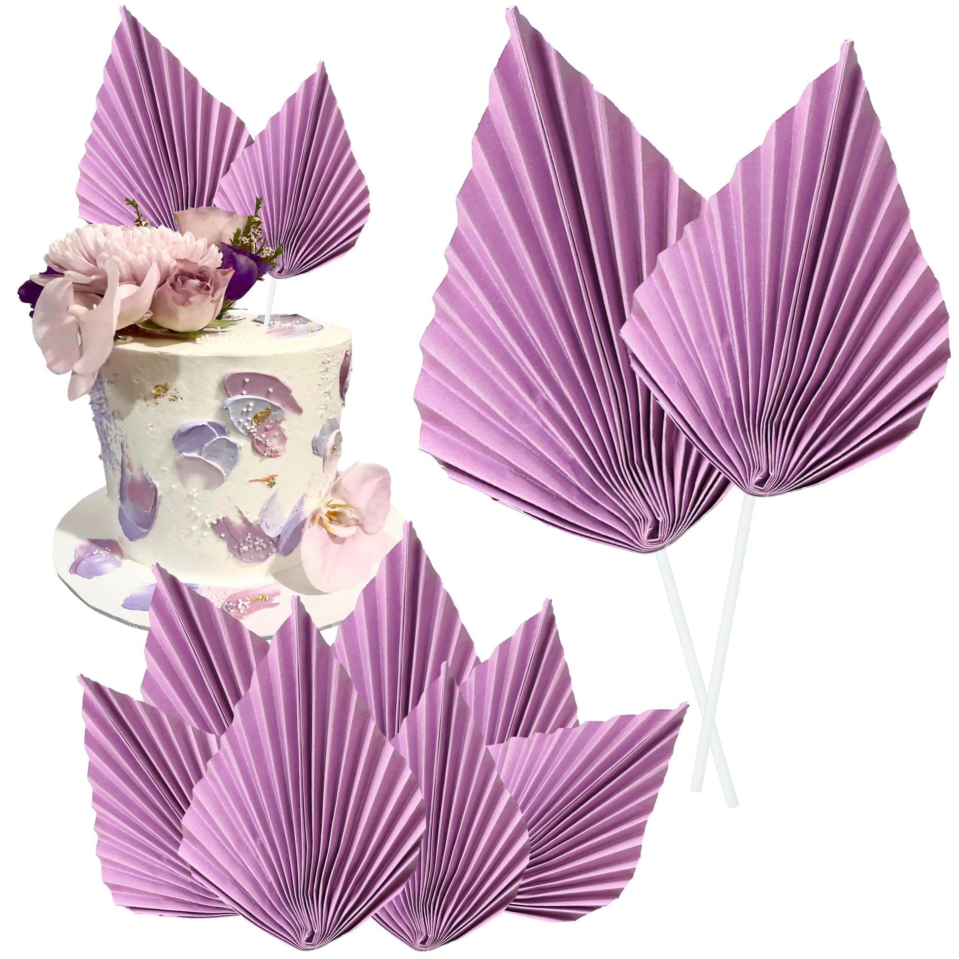Gyufise Palm Leaf Cake Toppers, 4.7x5.1, Purple, 6Pcs, Decorative Cupcake Insert for Weddings and Parties, Model ZN0680-3