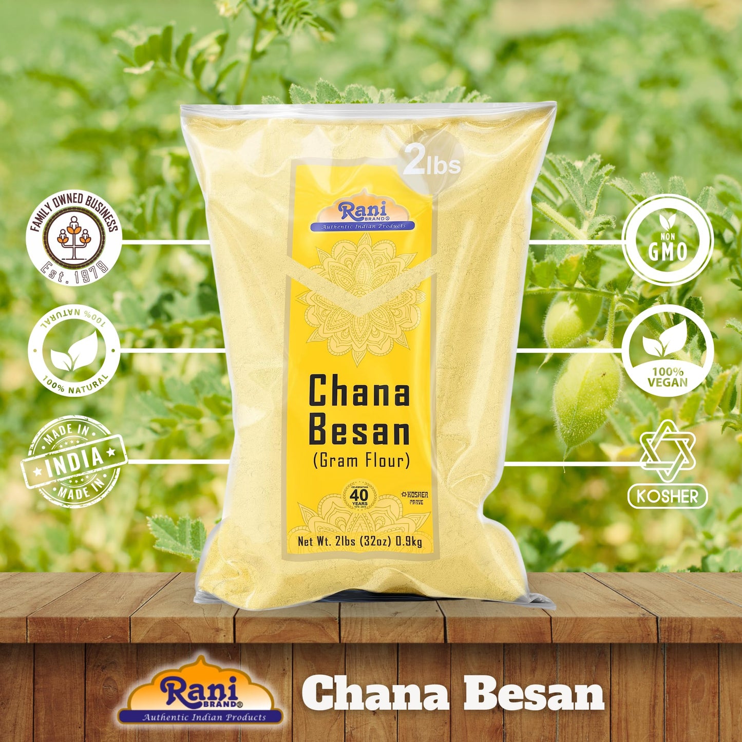 Rani Chana Besan (Chickpeas Flour, Gram) 32Oz (2Lbs) 908G ~ All Natural | Vegan | Gluten Friendly | Non-Gmo | Indian Origin