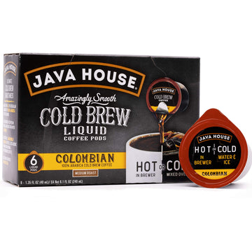 Java House Cold Brew Coffee, Colombian Medium Roast Coffee Concentrate Liquid Pods - 1.35 Fluid Ounces (6 Count) Enjoy Hot Or Ic