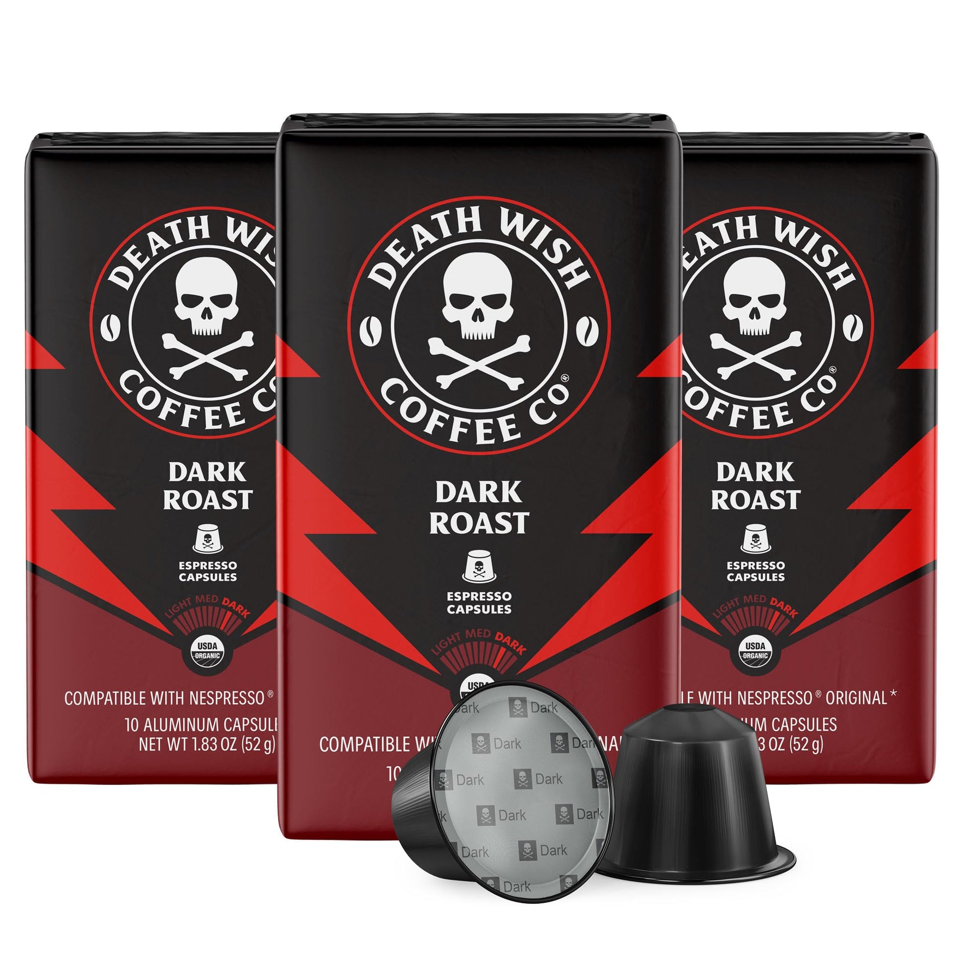 Death Wish Coffee Capsules for Nespresso Original Machines, Dark Roast, 10 Count (Pack of 3)