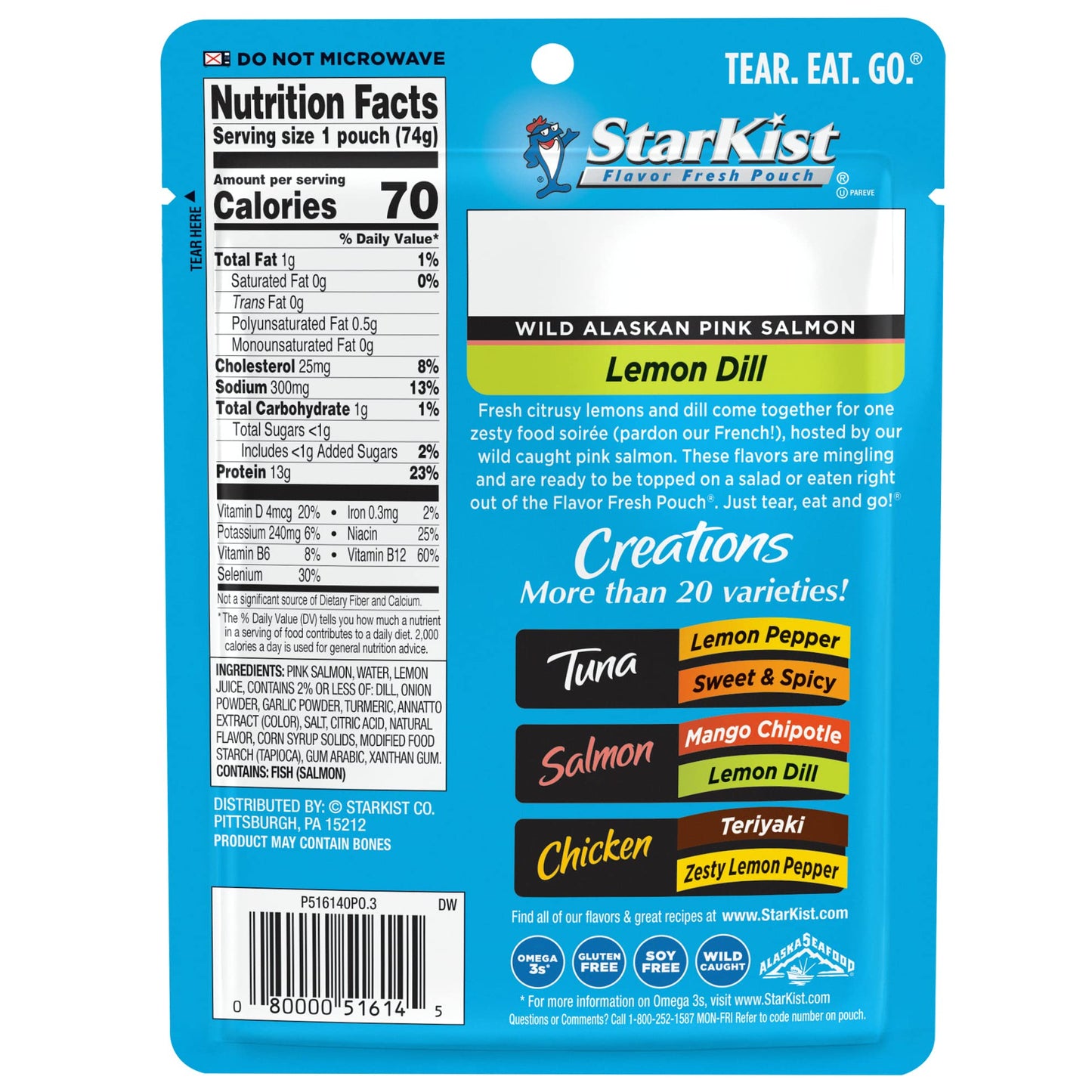 Starkist Salmon Creations, Lemon Dill, 2.6 Oz Pouch