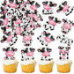 Cyodoos Edible Cow Cupcake Toppers - 40Pcs Wafer Paper Farm Animal Picks for Kids Birthday Party Decorations
