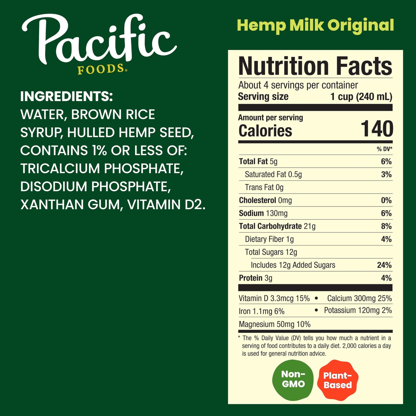 Pacific Foods Original Hemp Milk, Plant Based Milk, 32 oz Carton