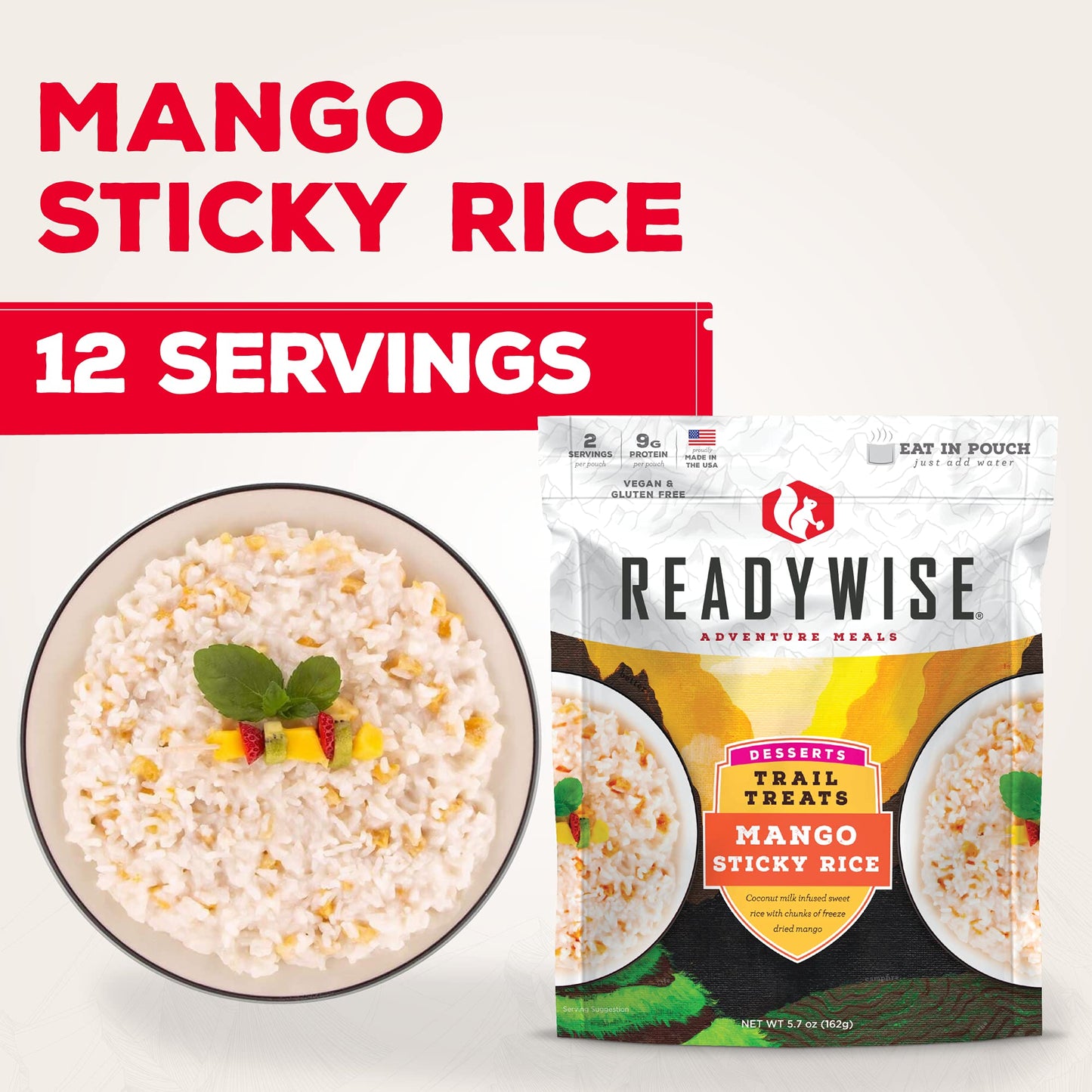 Readywise Outdoor Mango Sticky Rice, Freeze-Dried Backpacking And Camping Meals, Tasty Meals And Snacks For Hiking, Backpacking,