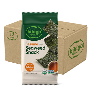 Bibigo Seaweed Snack, Sesame Flavor, Non GMO, Gluten Free, 0.35 Ounces (Pack of 12)
