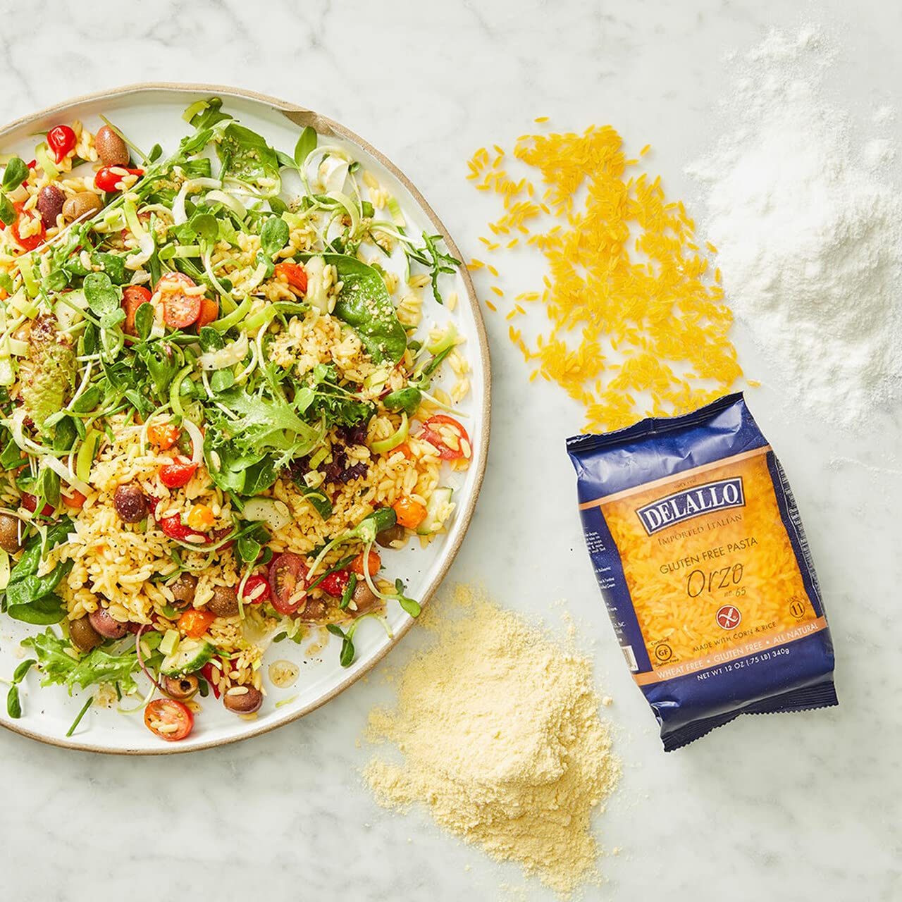 Delallo Gluten Free Orzo Pasta, Made With Corn & Rice, Wheat Free, 12Oz Bag, 6-Pack