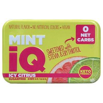 Big Sky MINT iQ Icy Citrus Mint Candy 40 grams Pack of 6 Tins in Display Tray - Travel Size Mint Candies Tin - Keto Friendly, Ve