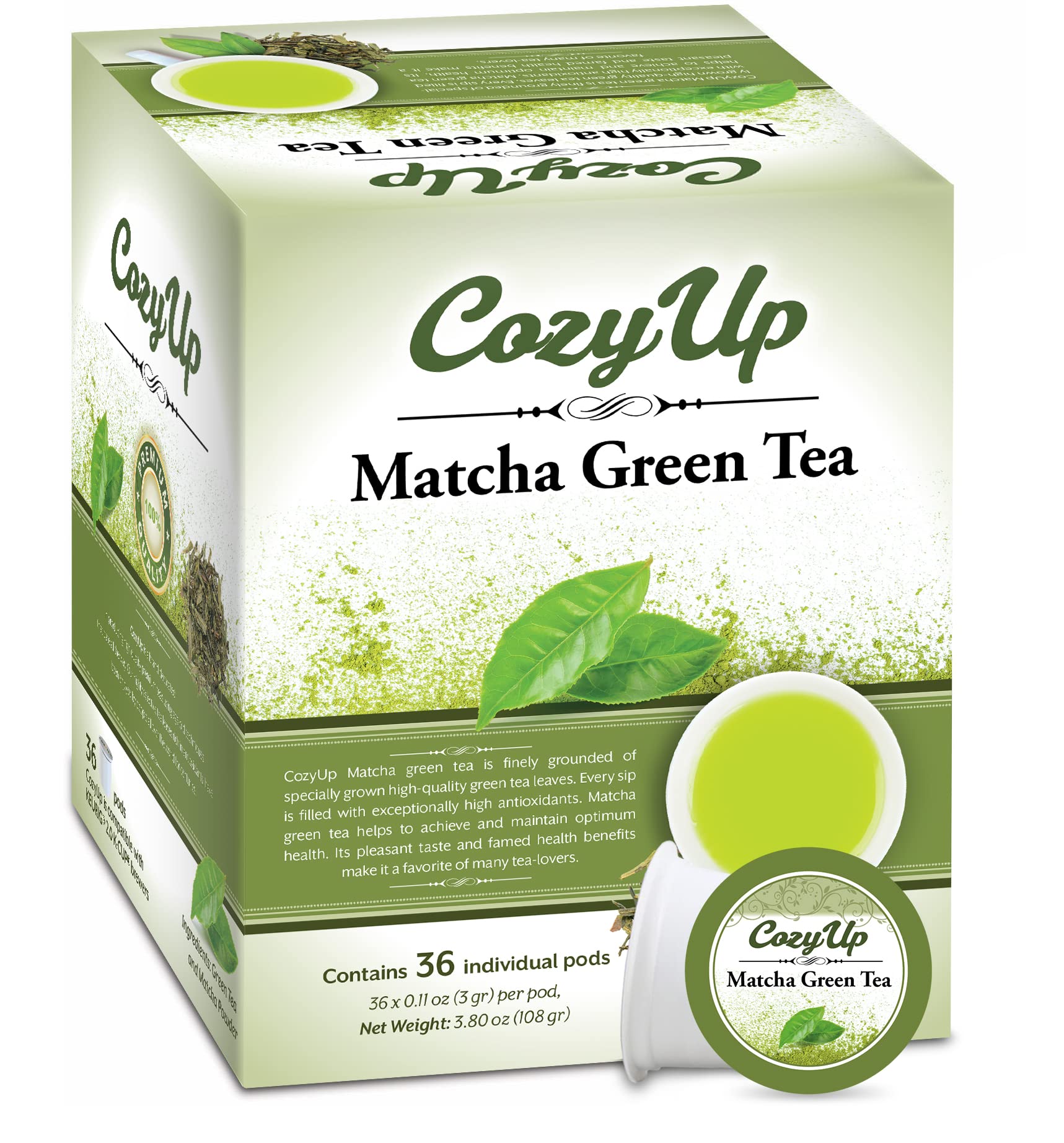 Cozy Up Matcha Green Tea Pods for Keurig K-Cup Brewers, 36 Count