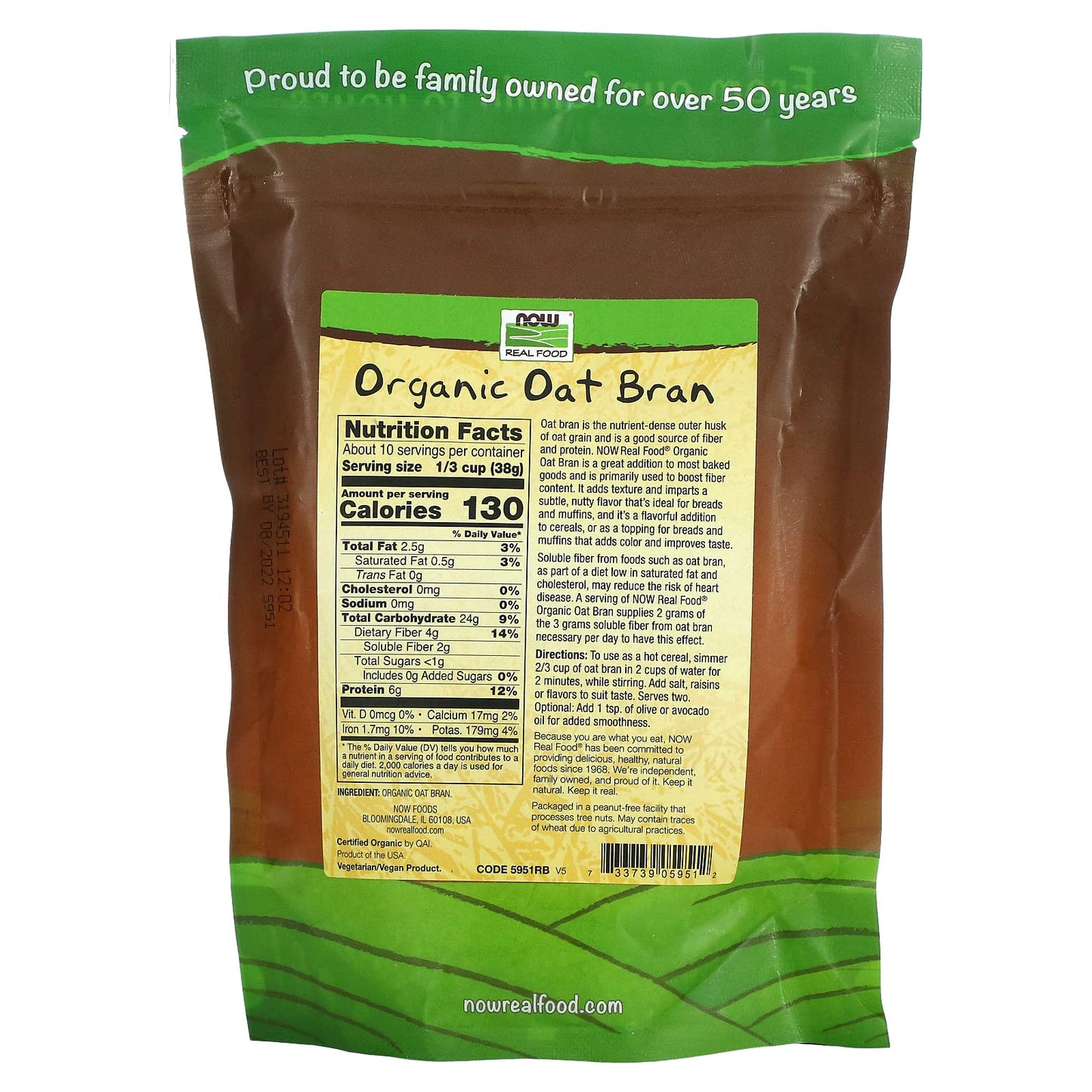 Now Foods Natural Oat Bran - 14 Oz