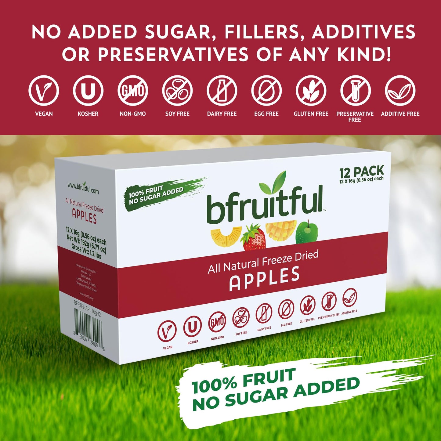 Bfruitful Freeze-Dried Apples, Freeze Dried Fresh Fruit Bites, Gluten Free, Vegan, Dairy Free, Kosher, No Sugar Added, Non Gmo,