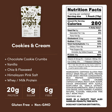 Oats Overnight Cookies & Cream Overnight Oats, 20g Protein, Gluten Free, 2.7 oz (24 Pack)