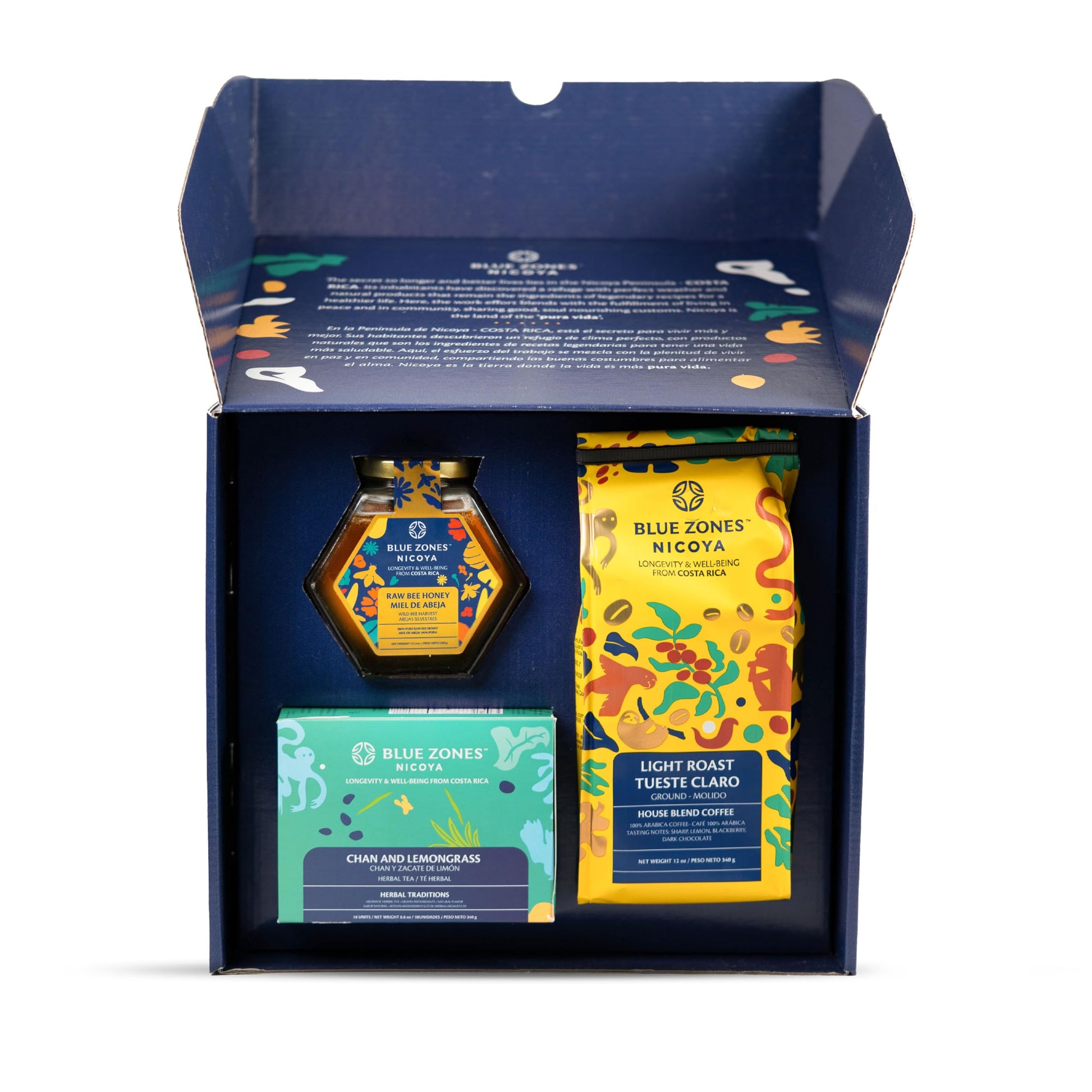 Blue Zones Nicoya Gift Set  Top-Grade Coffee  Raw Honey And Herbal Tea Collection
