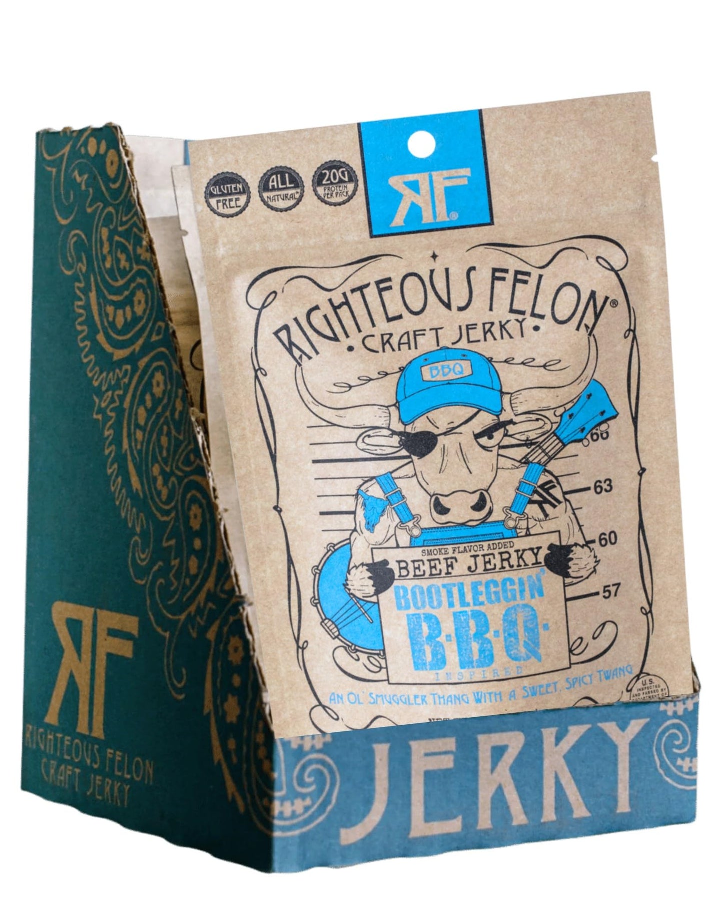 Righteous Felon Beef Jerky - Baby Blues BBQ Jerky - Gluten-Free Snacks - All-Natural, Locally Sourced & Dried Beef Jerky - Low-S
