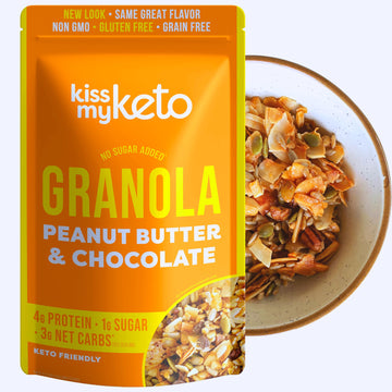 Kiss My Keto Granola Cereal – Peanut Butter Chocolate Keto Granola Low Carb Cereal (2G-Net) Low Sugar Granola (1G) – Grain Free Granola Keto Cereal, Gluten Free Granola – Keto Nut Granola For Yogurt