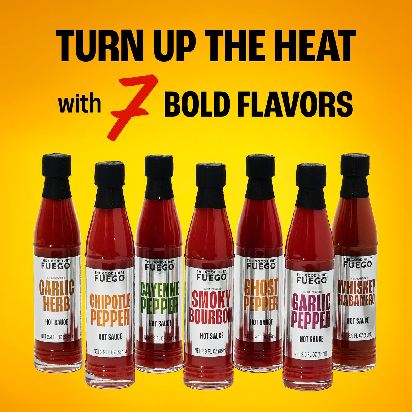 The Good Hurt Fuego, Hot Sauce Sampler Gift Set, Includes 7 Bottles In Exotic Flavors, Hot Sauce Variety Pack With Habanero, Ghost Pepper, Smoky Spirit-Inspired Flavor, Great For Men, Holiday Or Christmas Gift Idea