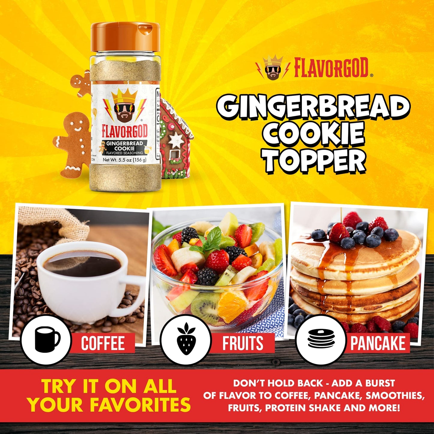 Gingerbread Cookie Topper Mix (2 Bottle) By Flavor God - Enhanced All Natural & Healthy Spice Blend For Ice Cream & Coffee - Kosher, Low Sodium, & Dairy-Free - Great Flavor Spices And Seasoning Gift