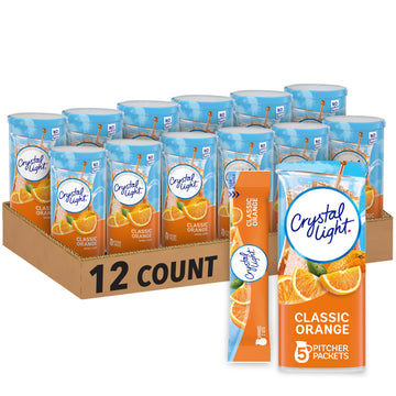 Crystal Light Classic Orange Naturally Flavored Powdered Drink Mix, 60 Ct Pack, 12 Canisters Of 5 Pitcher Packets 5 Count (Pack 
