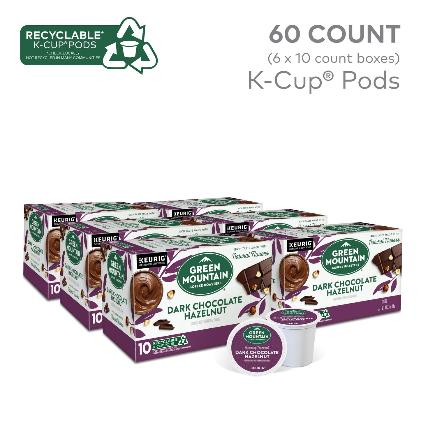 Green Mountain Coffee Roasters Dark Chocolate Hazelnut Coffee K-Cup Pods, 60 Count