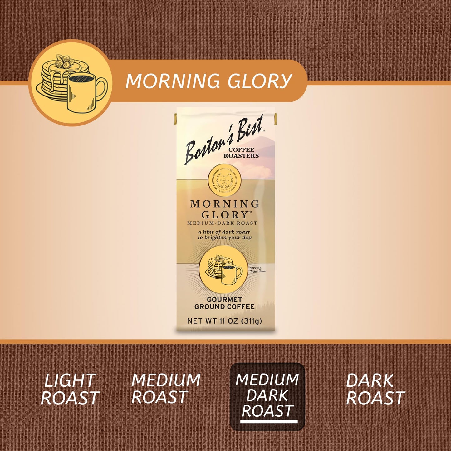 Bostons Best Coffee - Morning Glory Blend, Delicious Medium Dark Roast Delicious Gourmet Coffee, Premium Ground Coffee, 11 Oz. /