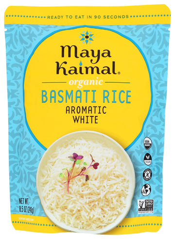 Maya Kaimal Organic Basmati Rice Aromatic White, Ready to Eat, Fully Cooked, Vegan, Certified Organic, Non GMO, Gluten Free, 8.5