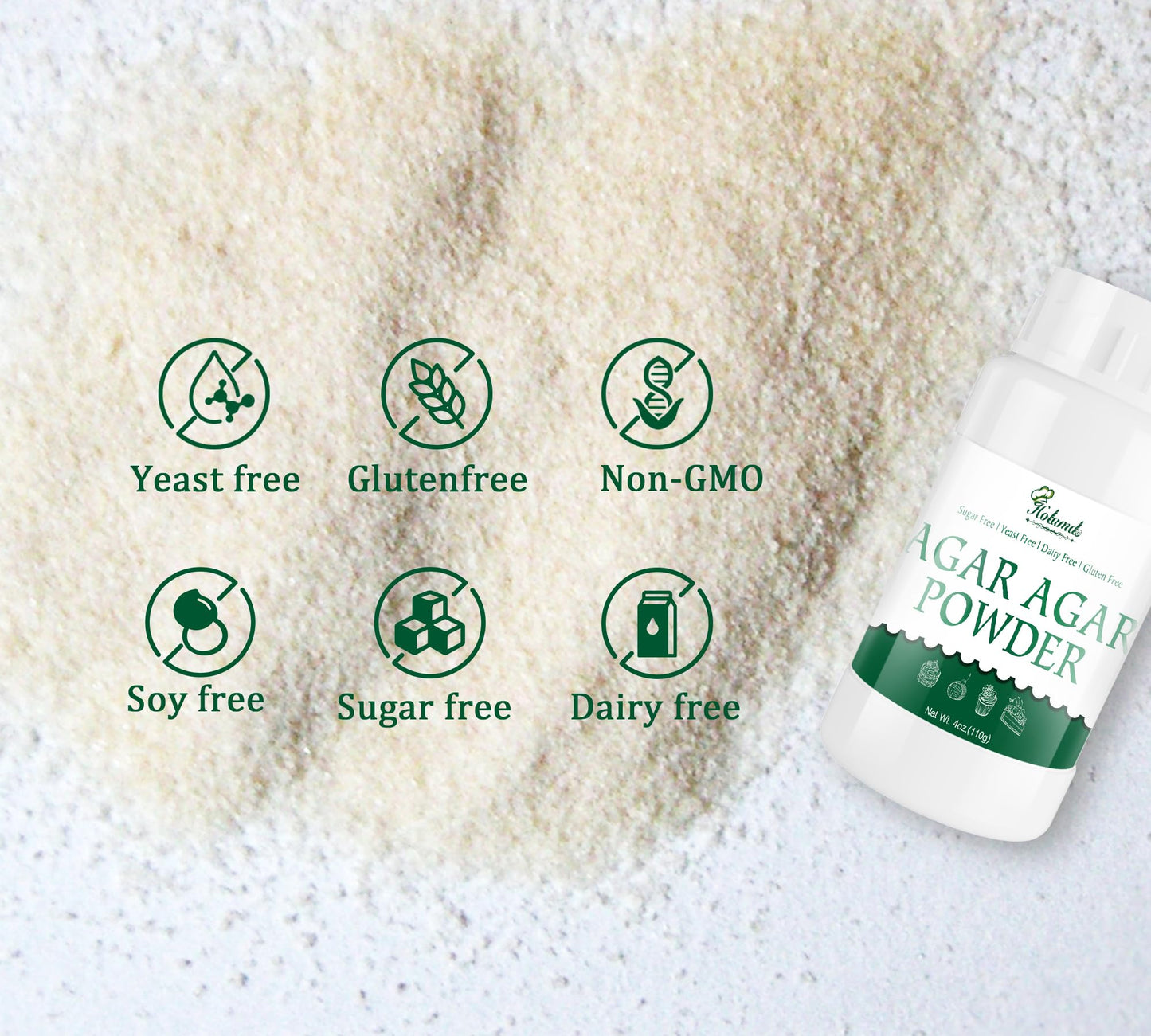Holamdo Agar Agar Powder, 100% Pure Vegan Gelatin Substitute, Food Grade Thickener, 4 Ounce