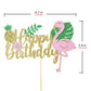 Trelsan Golden Glitter Happy Birthday Cake Topper, Flamingo Palm Leaf Pineapple Cake Topper, Hawaii Theme Birthday Party Supplie