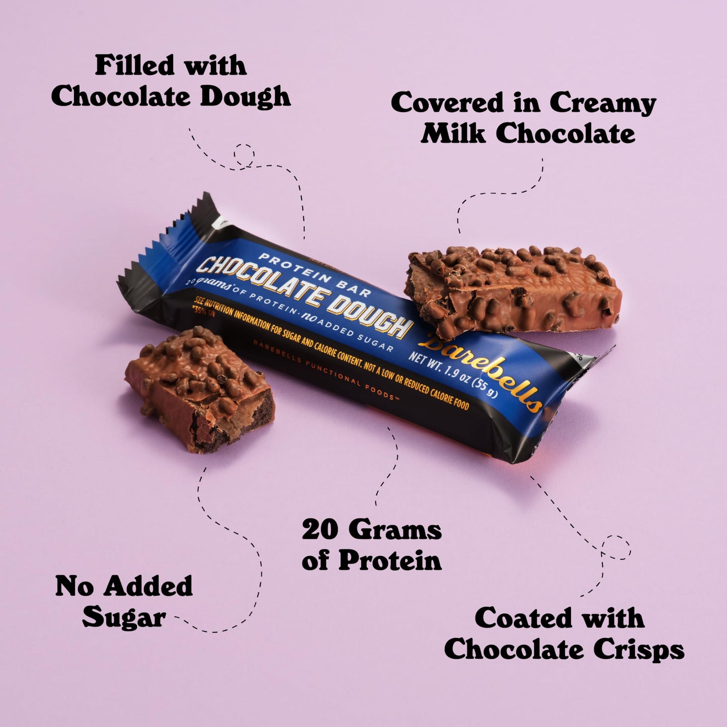 Barebells Protein Bars Chocolate Dough - 12 Count, 20G High Protein Treats - Chocolate Nutrition Bar With 1G Total Sugars - On-T