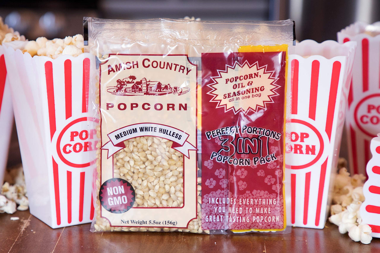 Amish Country Popcorn | All-In-One Medium White Kernel Popcorn Packs | Pre-Measured For Popcorn Machines And Includes Hulless Po