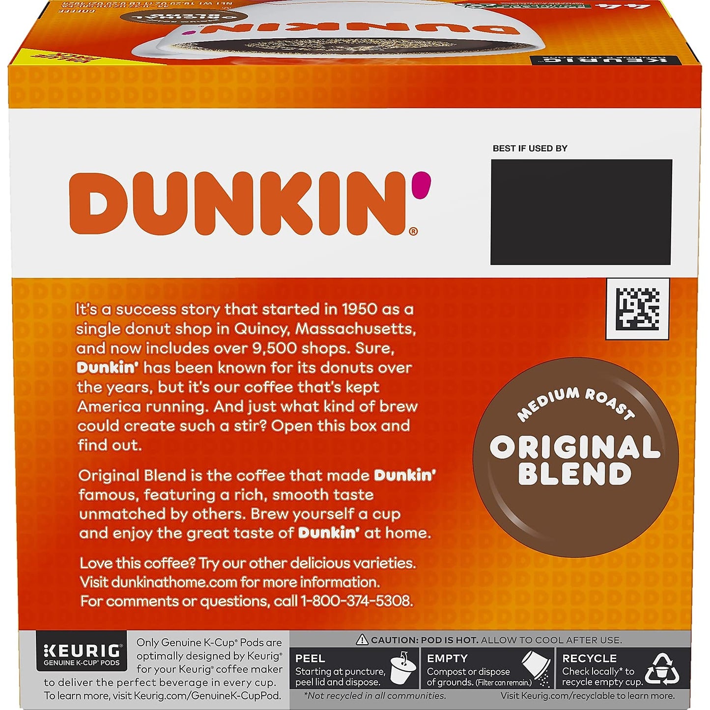 Dunkin Donuts Original Blend Coffee K-Cup Pods Medium Roast, 44 Count, Coffee