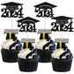 Gyufise 24Pcs Graduation Cap Cupcake Toppers Black Glitter Graduation 2024 Cake Decorations For 2024 Graduation Theme Party Cake