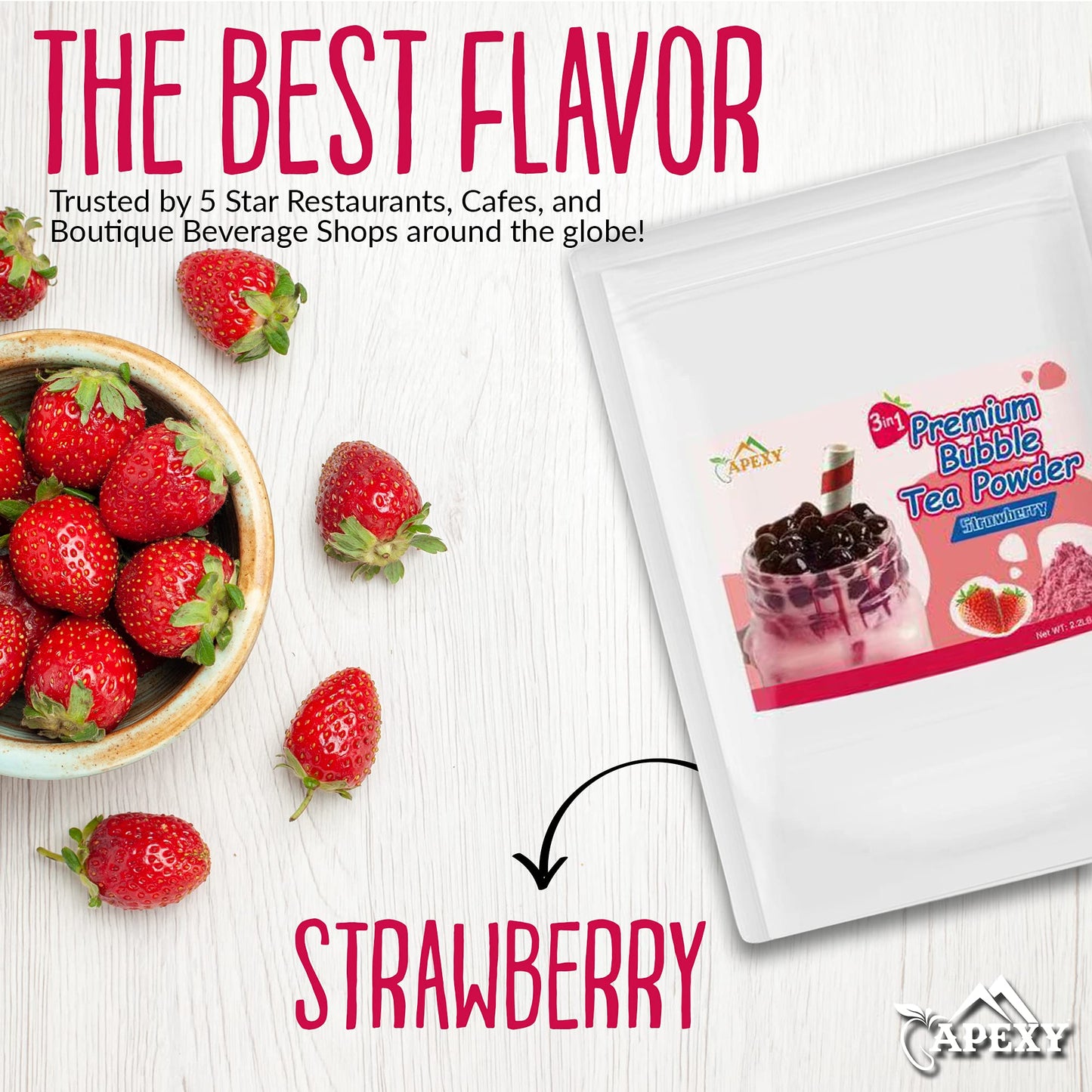 Apexy Premium Strawberry Bubble Tea Powder, 15.87 Oz, Instant 3-In-1 Smoothie Mix, Hot Or Cold Drinks, Made In Taiwan