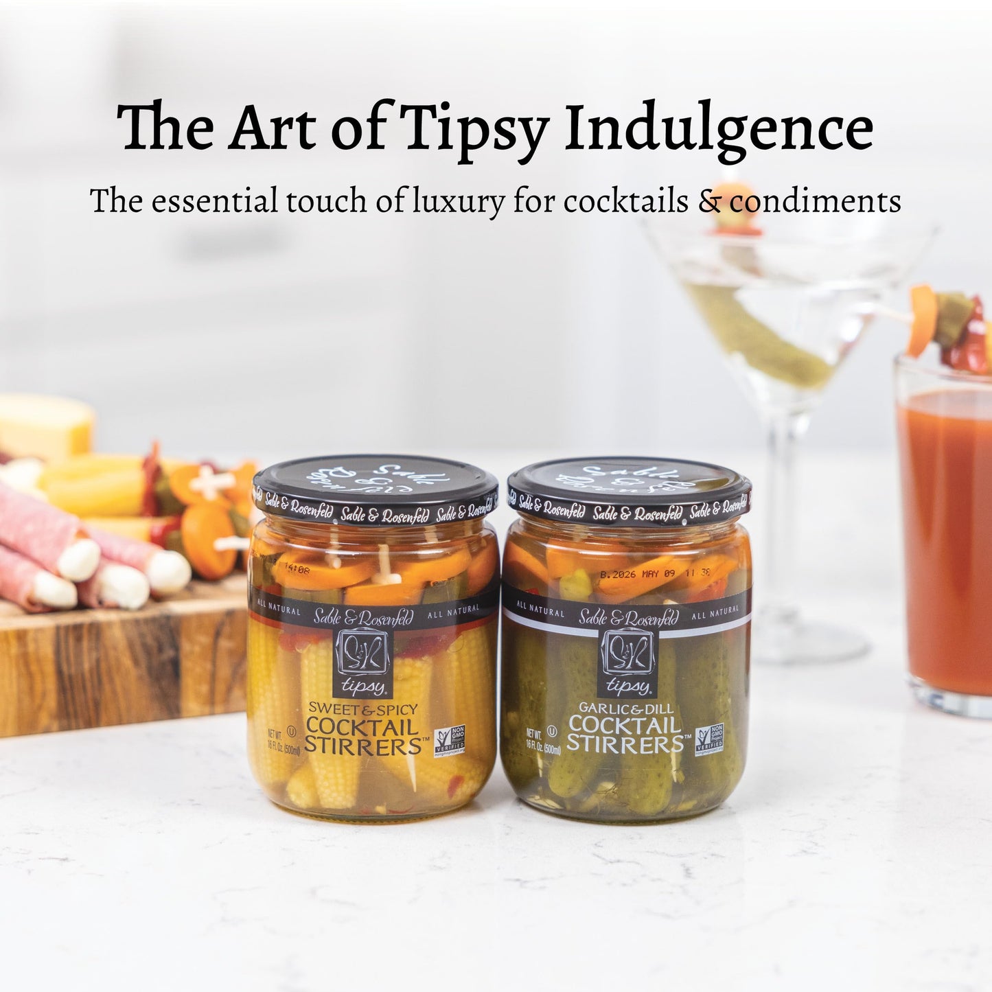 Sable & Rosenfeld Cocktail Stirrers, Sweet & Spicy Pickled Vegetable Garnish, 16 Fl Oz Jar, Non-GMO, Kosher, Gluten-Free
