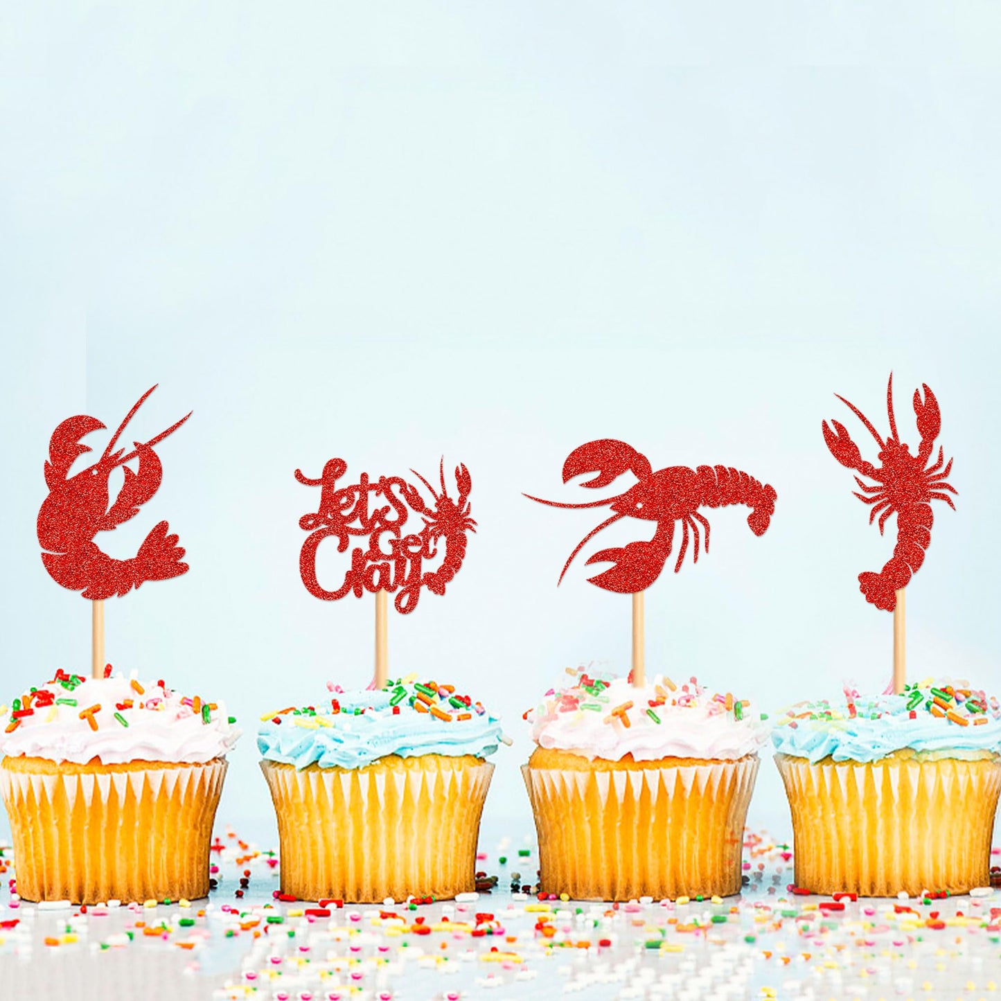 Ercadio 24 Pack Crawfish Cupcake Toppers Red Glitter Lobster Cupcake Picks Ocean Lobster Theme Party Baby Shower Birthday Party