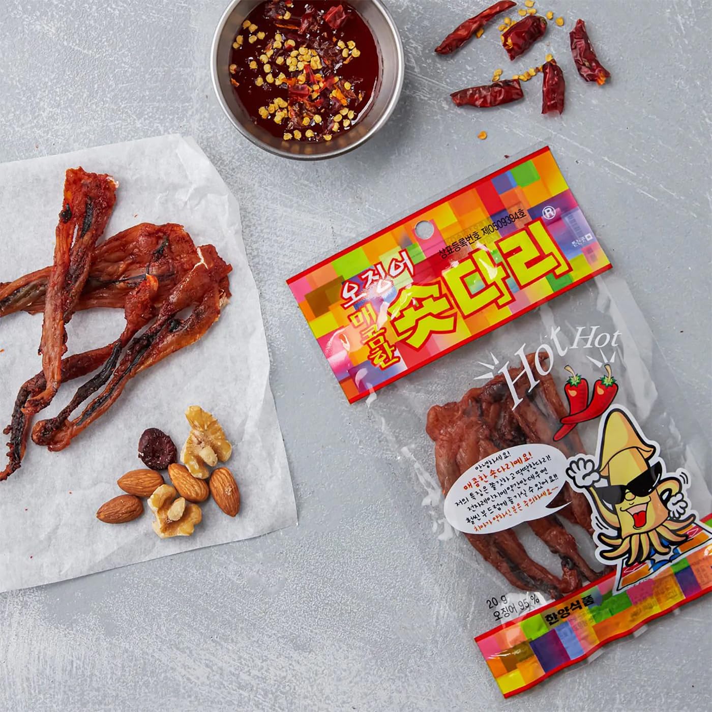 Sookwang K-Food Dried Squid Legs Only Legs Hot Flavor Snack Sweet And Savory Seasoned (0.7Oz X 10 Packs) Chewy Calamari Korean S