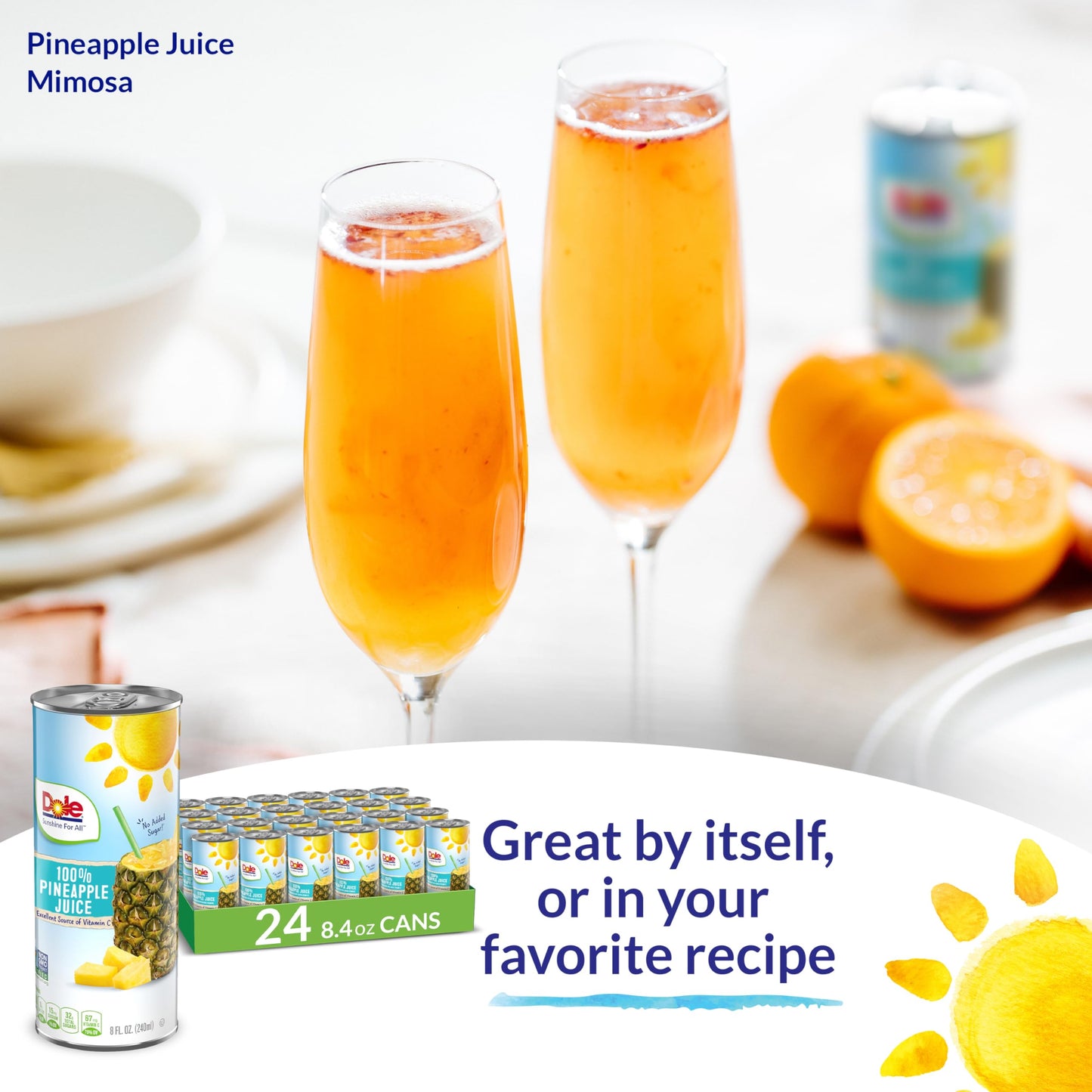Dole 100% Pineapple Juice, 8.4 Fl Oz Cans, Pack of 24, with Added Vitamin C