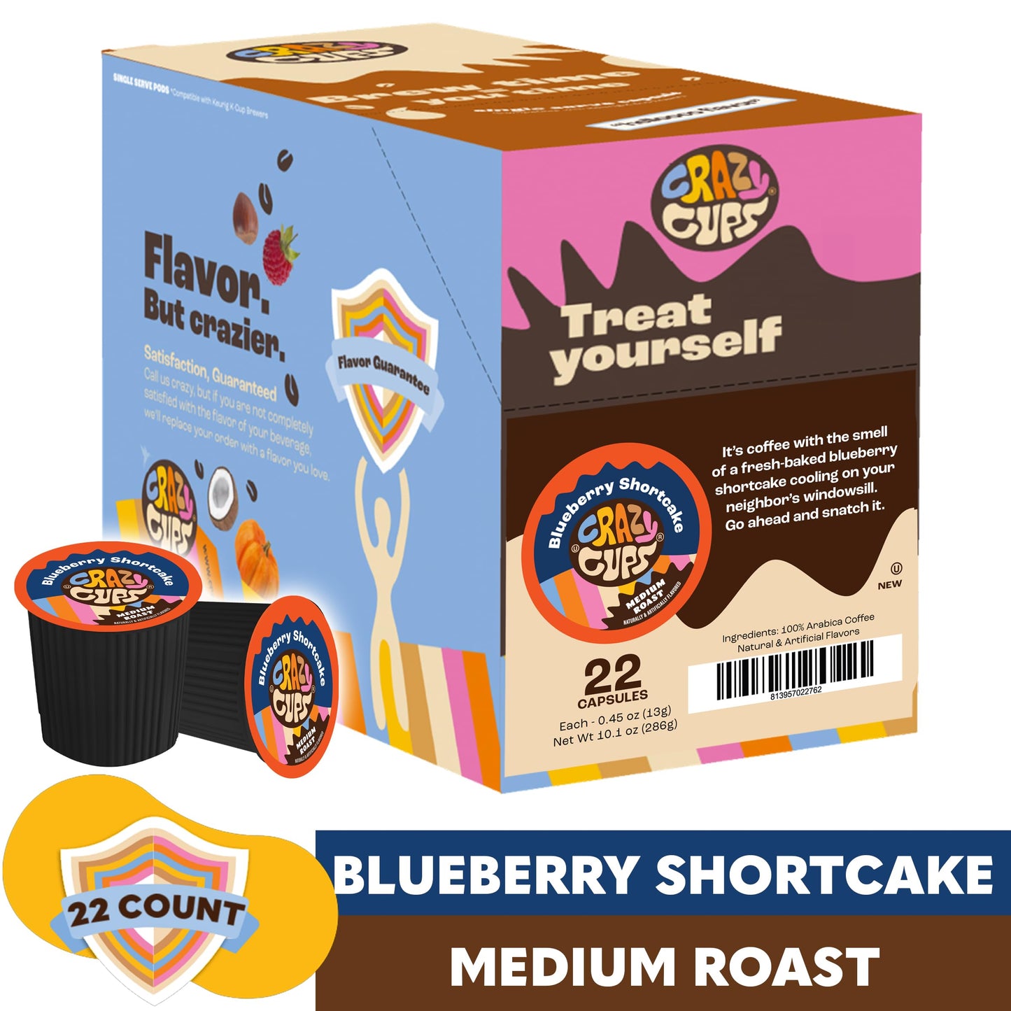 Crazy Cups Blueberry Coffee Pods, Flavored Single Serve K Cups, 22 Count