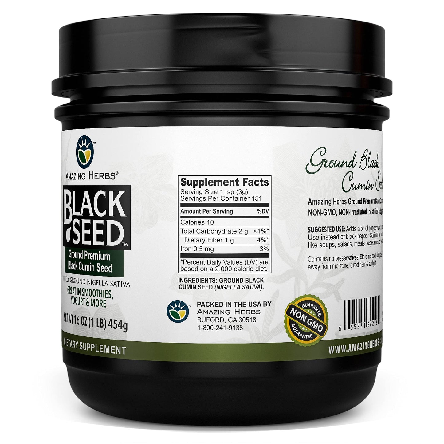 Amazing Herbs Premium Ground Black Cumin Seeds - Finely Ground Nigella Sativa, Gluten Free, Non Gmo, Supports Cardiovascular Fun
