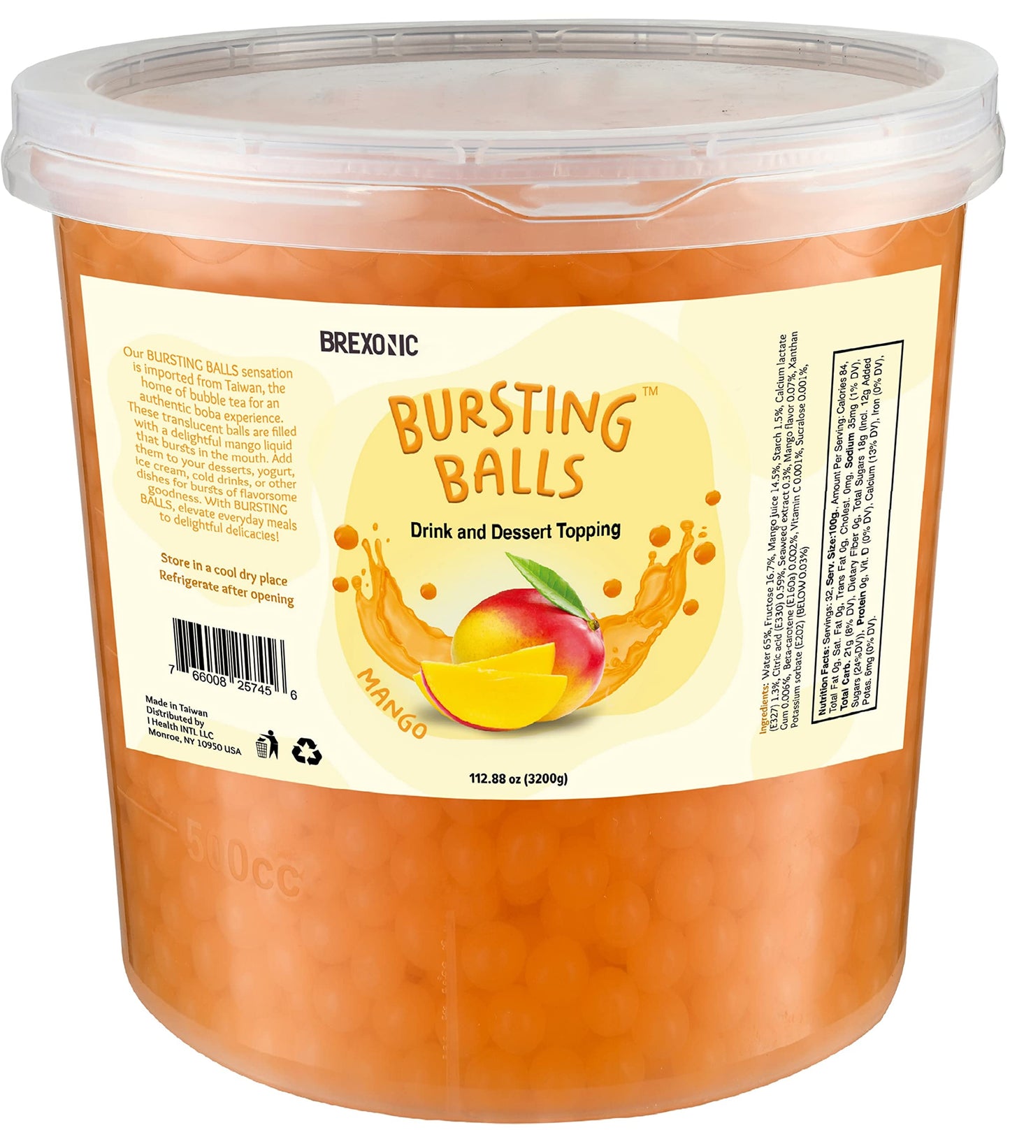 Mango Boba Pearls Mango Popping Bursting Boba Bubble Tapioca Pearls For Bubble Tea, No Artificial Colors (7 LB 1 Pack)