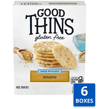 Good Thins Sesame Rice Snacks Gluten Free Crackers, Bulk Snack Crackers, 6-3.5 Oz Boxes