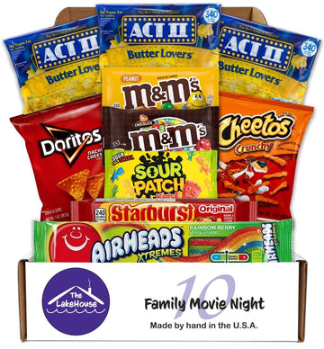 Movie Candy Popcorn Snacks Basket - Movie Night Supplies - Snack Box Care Package Gift Baskets - Binge Watching - Date Night - F