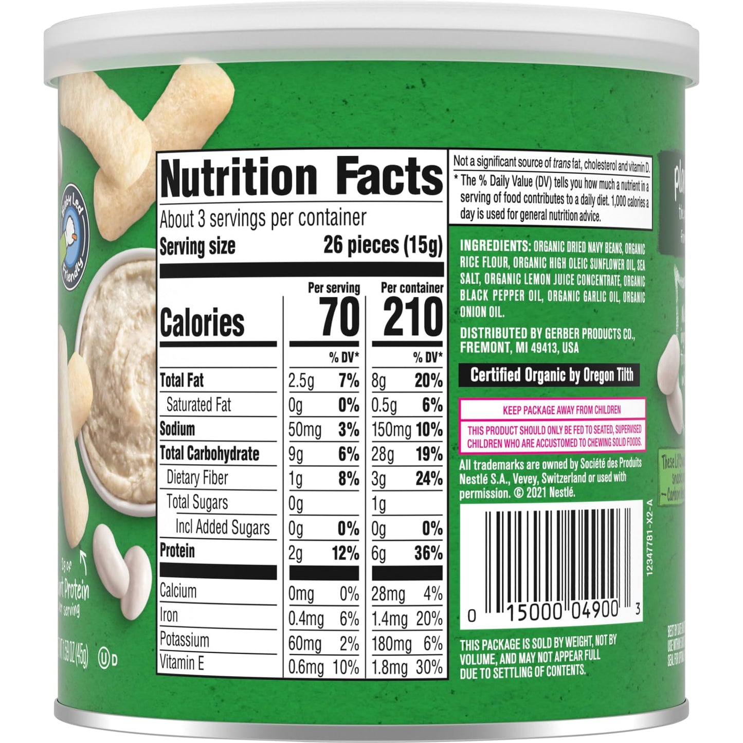 Gerber Organic Baby Food, Toddler, Plant-Tastic, Lil Crunchies, White Bean Hummus, 1.59 Oz