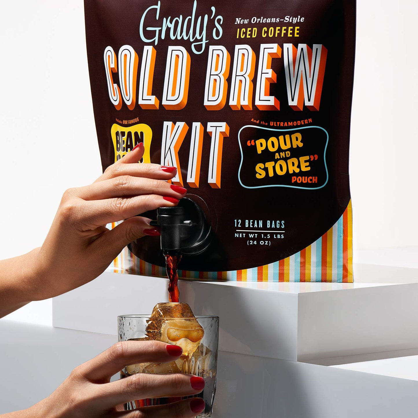 Gradys Cold Brew Decaf Coffee & Chicory Pouches, All-in-One Cold Brew Kit, 12 Bags, 0.08 Ounce Each, Cold Brew Coffee