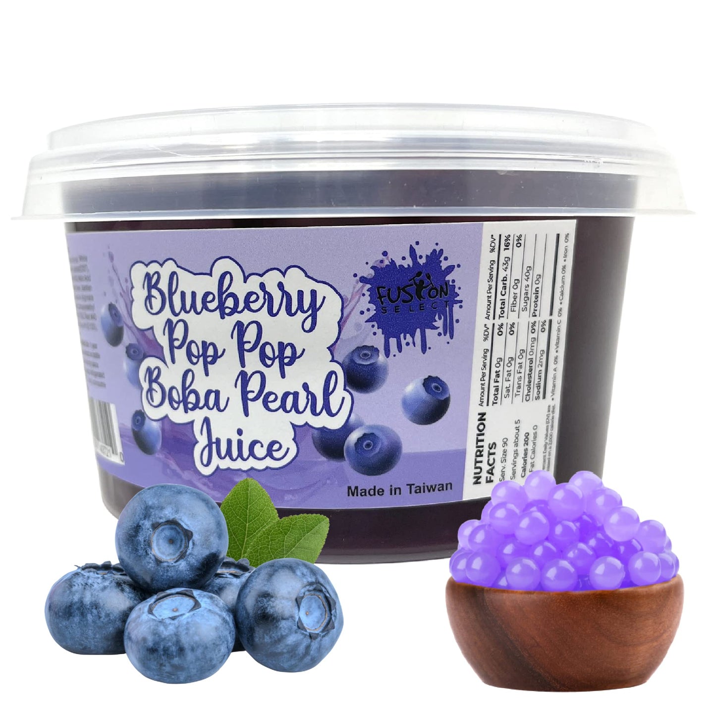 Fusion Select Boba Bursting Bobaz Popping Bobaz Pearls Fruit Tea Snack Toppings (490 Grams, Blueberry)