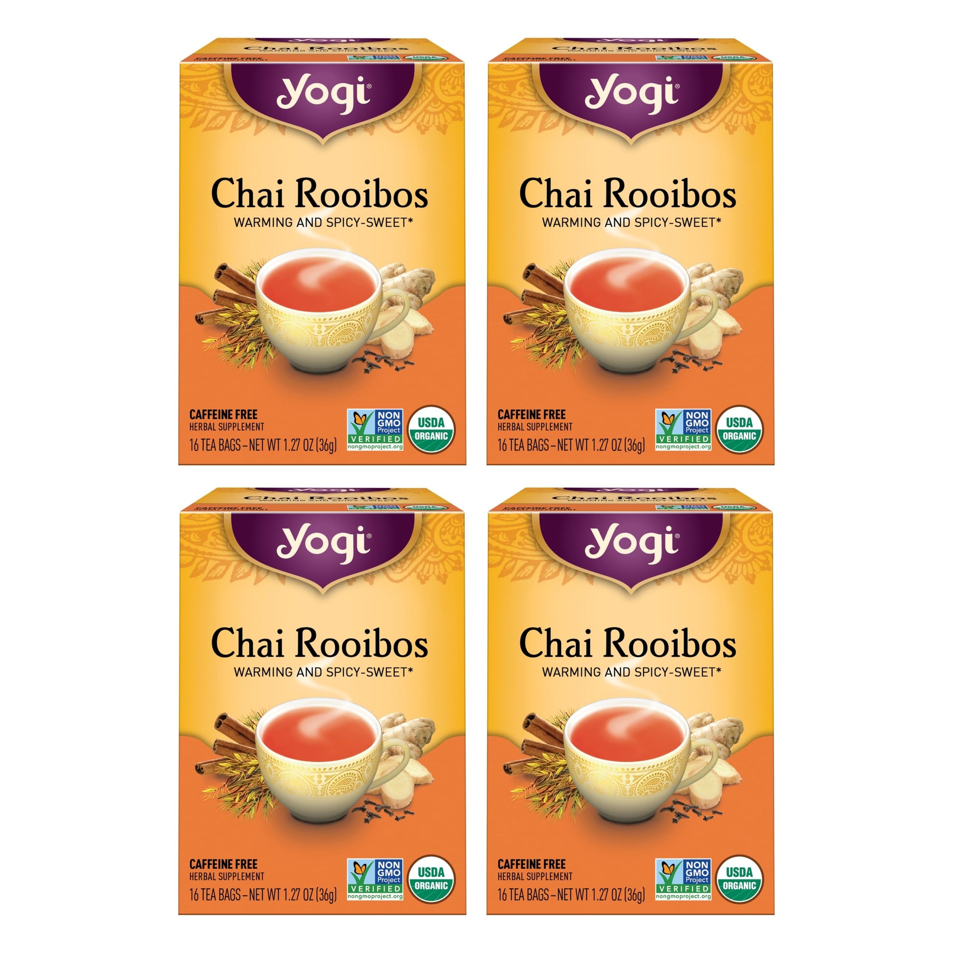 Yogi Tea Chai Rooibos Tea - Organic Caffeine-Free - 64 Count (4 Packs) - Includes Cardamom, Cinnamon, Ginger & Clove