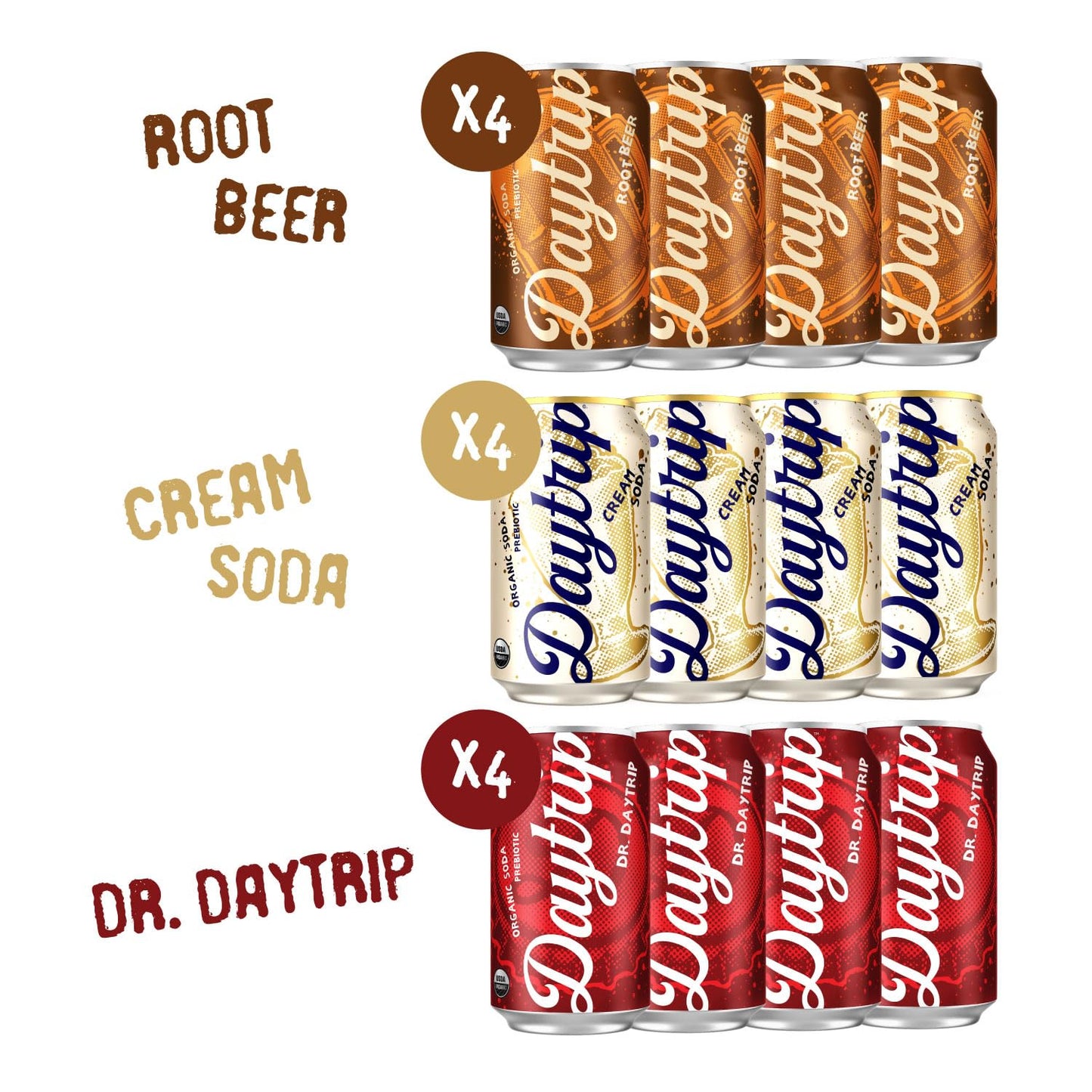 Daytrip Organic Sparkling Prebiotic Soda, Low Sugar, Caffeine, 12-Pack