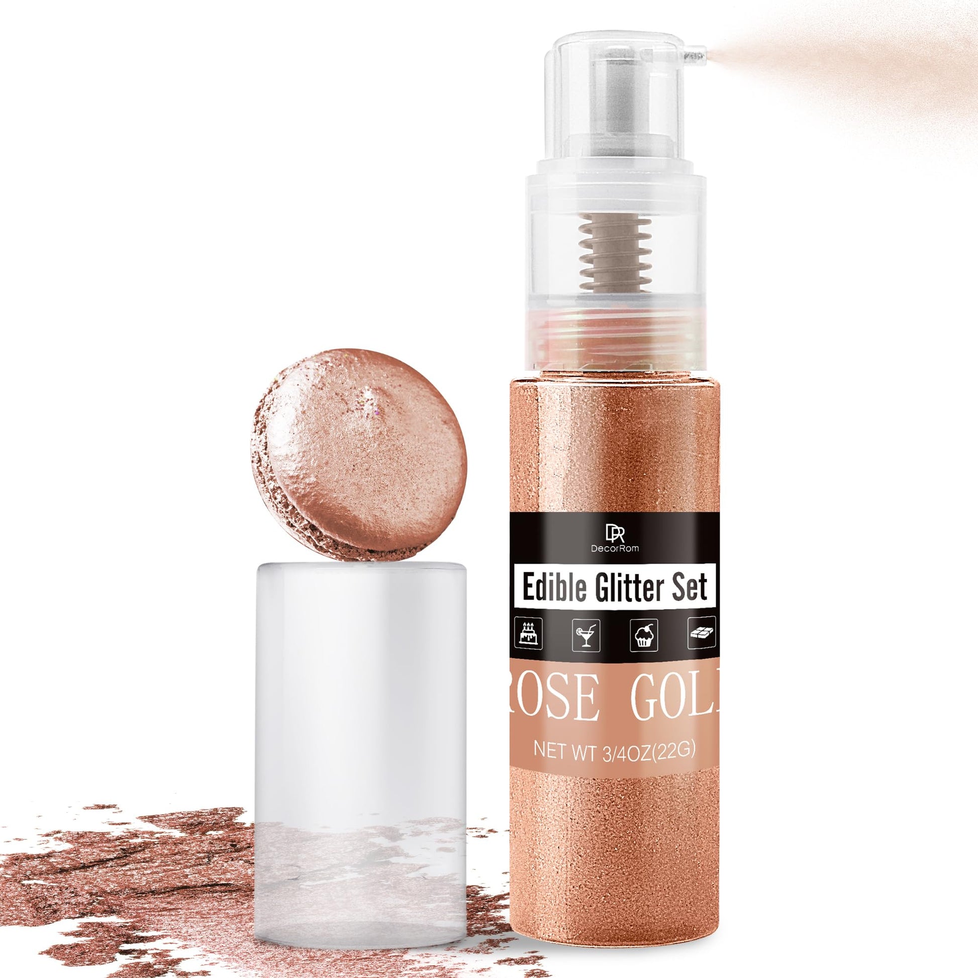 DecorRom Edible Glitter Spray - 0.75 oz Rose Gold Luster Dust for Cake Decorating and Drinks