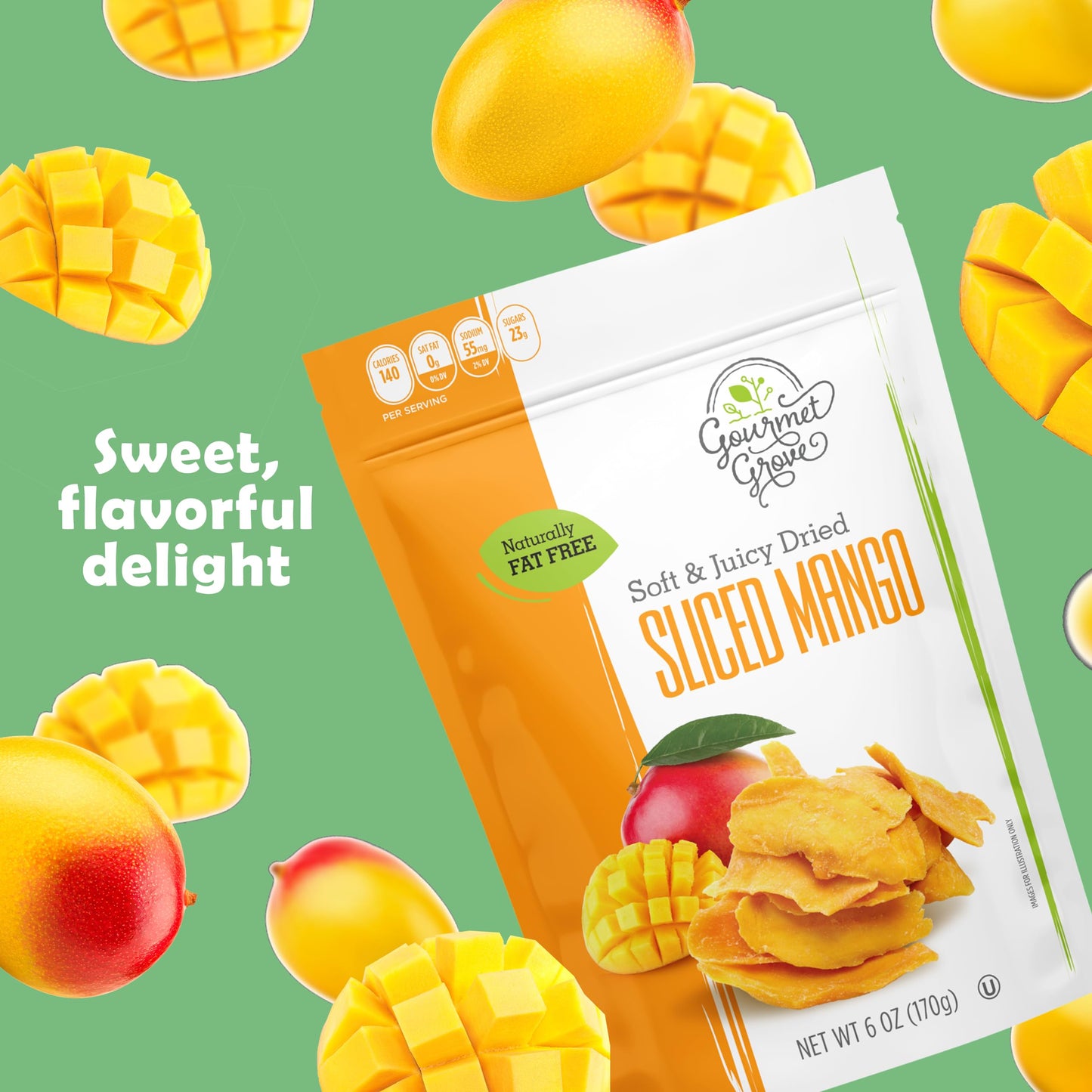 Gourmet Grove - Natural Dried Mango Slices 6 Oz Pack Of 1 | Soft, Juicy, Sliced Mangoes | Lightly Sweetened - (Pack Of 1)